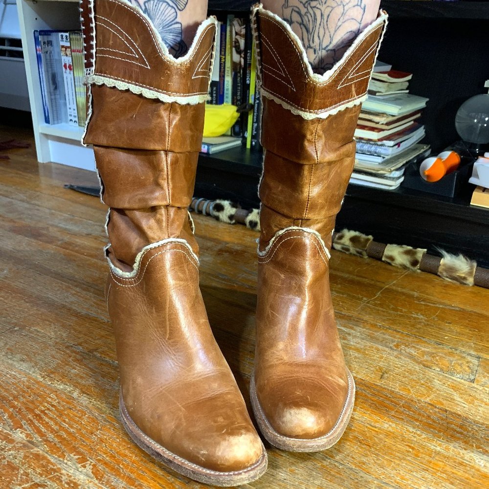 Vintage Leather Boots Lace Detail